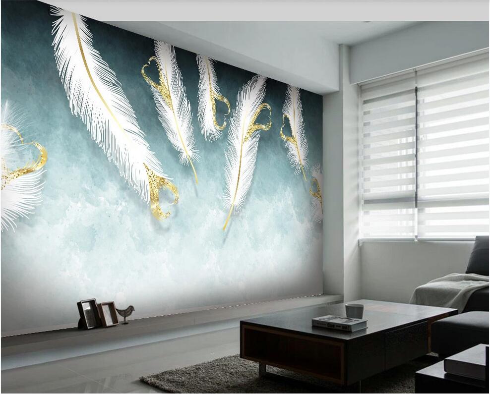 

3d wallpaper custom photo Nordic small fresh hand-painted white heart-shaped feather background wall home decor wall paper for walls 3 d, Non-woven