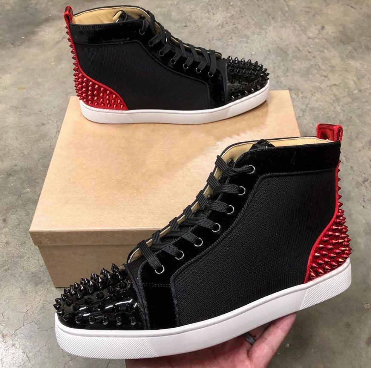 En nylon noir en cuir avec Spikes III Chaussures Bas Rouge Hommes Haut Haut Robe de soirée Marche Casual Chaussures Femmes Mariage Clfactoryselle