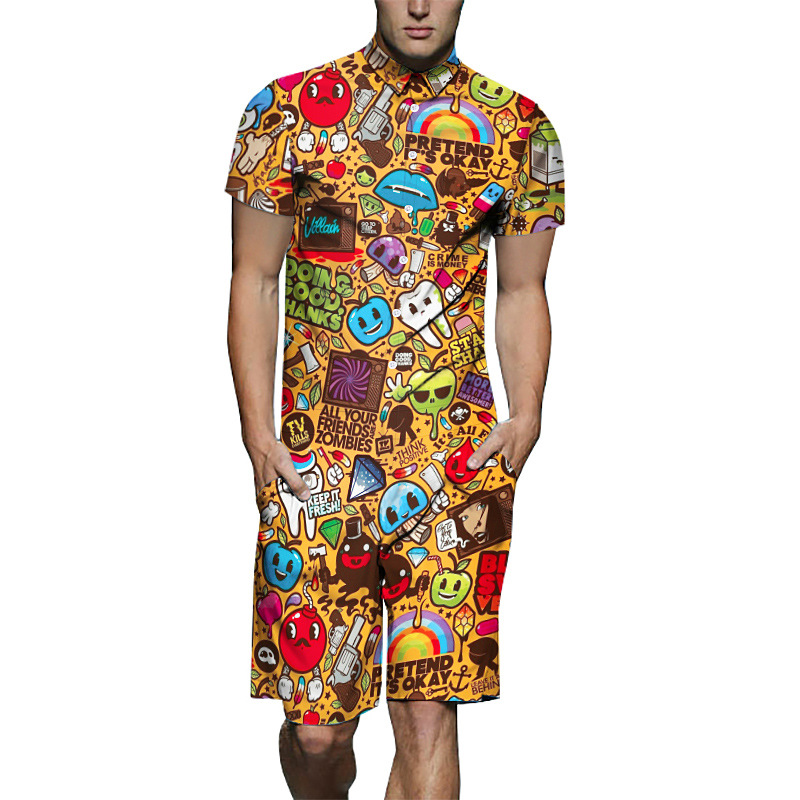 

Summer New Design Overalls Mens Romper 3D Funny Graphic Stitching Romper Casual Jumpsuit Male Beach Sets One-piece TS-480, Dxlt812010