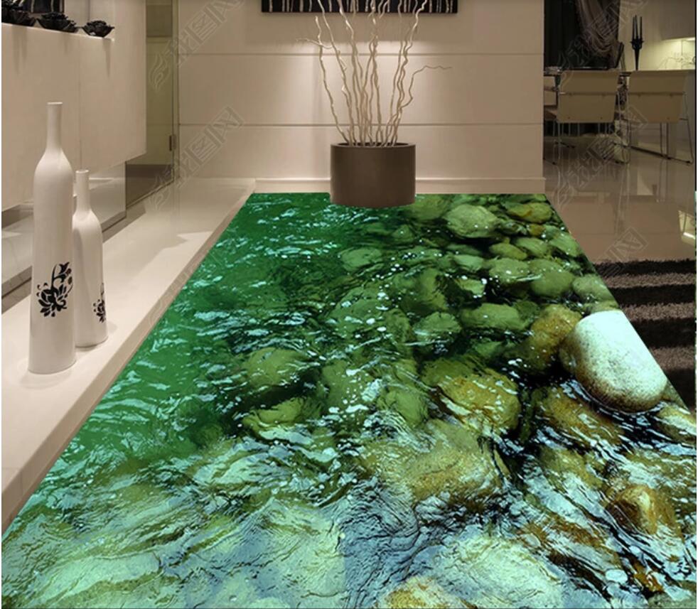 

3d pvc flooring custom photo Waterproof floor wall 3D calm creek water bathroom background floor painting 3d wall murals wallpaper, Sky blue