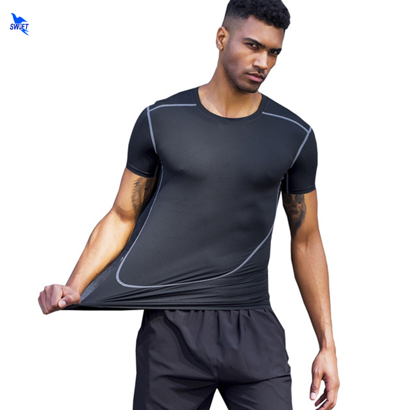 

2020 Summer Running T Shirt Men Stretch Fitness Compression Shirts Quick Dry Gym Crossfit Home Training Shirts Sportswear Tops, Gray