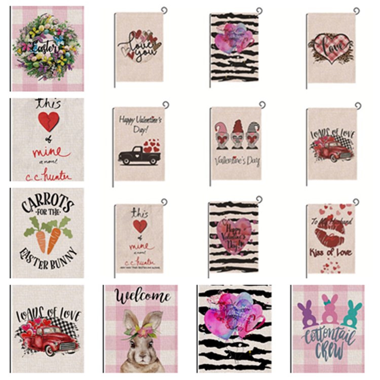

hot 18 style Easter flag happy valentine's garden flag linen banner Indoor party Decor props festival print rabbit banners homeT2I5704
