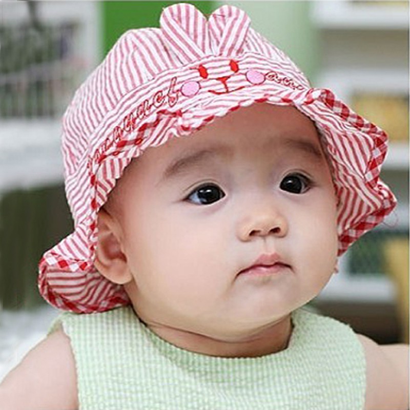 

Spring Baby Boys Girls Toddler Stripe Print Bucket Hats Caps Reversible Sun Headwear 0-3 Months,7-9 Months,4-6 Months Cotton, Pink