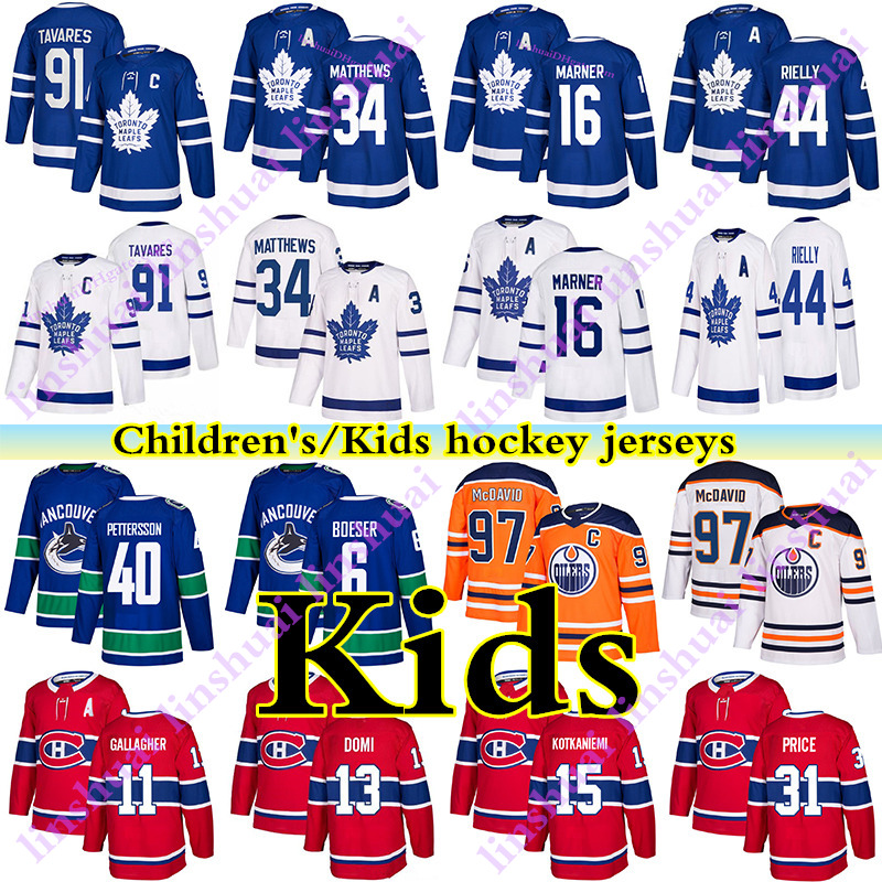 

Montreal Canadiens Jersey Vancouver Canucks Edmonton Oilers 97 Connor McDavid 16 Mitchell Marner 91 John Tavares 34 Auston Matthews kids hockey jerseys, Orange 97
