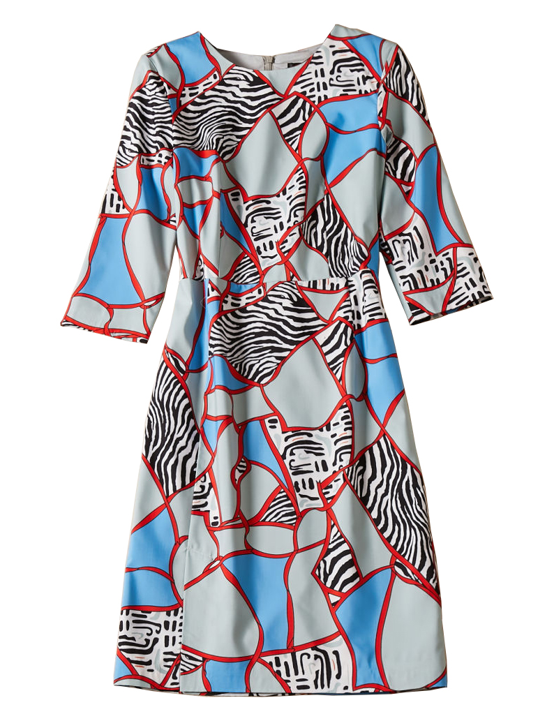 

Geometric Print Women Sheath Dress Round Neck 3/4 Sleeve Casual Dresses 09K1951, As pictures