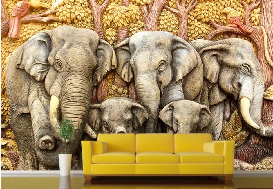 

3d wall murals wallpaper for walls 3 d Oil painting relief elephant tv background custom photo mural living room home decor on the wall, Non-woven wallpaper
