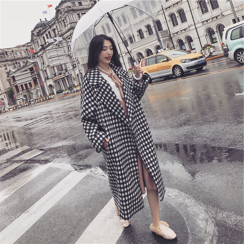 

Korean Style Oversized Casaco Feminino 2018 Fashion Black White Plain Wool Coat Autumn Winter Long Woman' Coat Lapel Collar Xl, As pic