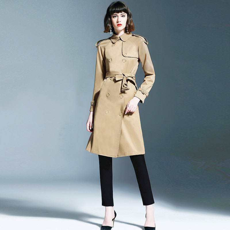 

2019 Autumn Winter New Women' Casual trench coat oversize Double Breasted Vintage Washed Outwear Loose Clothing  XL, Black