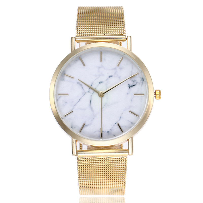 

Marbling Watches Women Rome Fashion Dress Mesh belt steel Wristwatches Personality Casual Female Quartz Watch Relogio Feminino, Gold