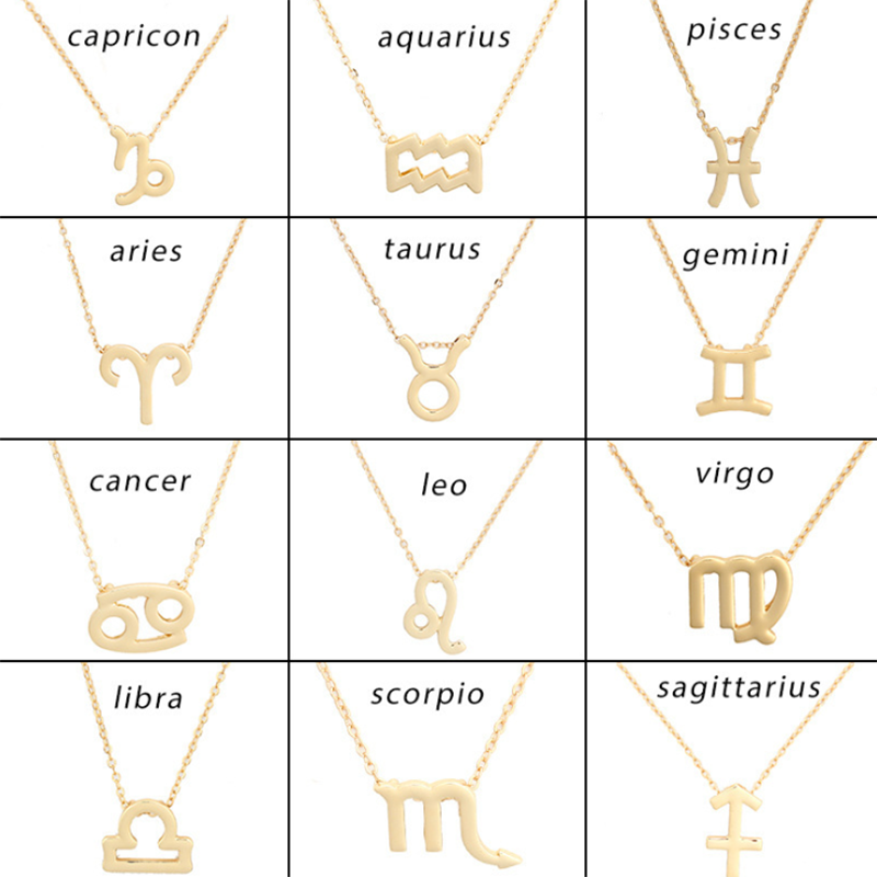 

Twelve Constellation Pendant Necklaces For Women Charm Gold Color Zodiac Sign Short Clavicle Necklace Leo Libra Birthday Jewelry