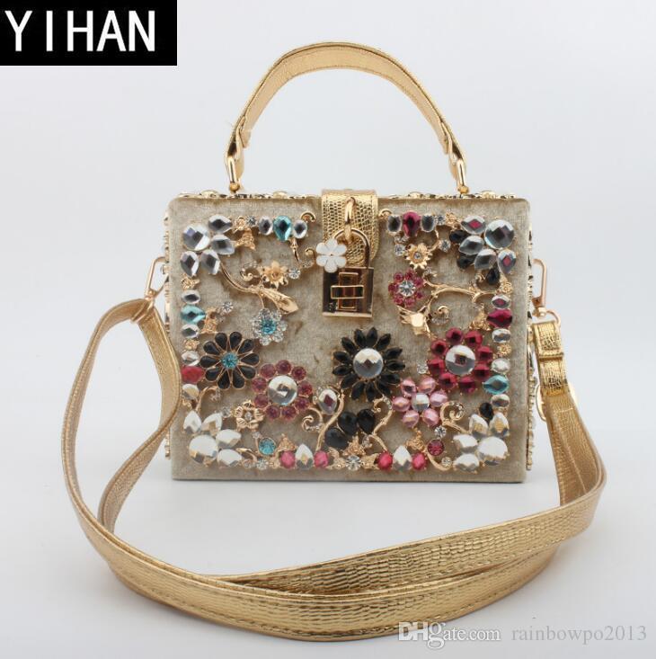 

Factorys own brand handbags high-quality diamond mobile evening bag elegant fashionwomen shoulder bag fashion carved hard box handbag, Blue