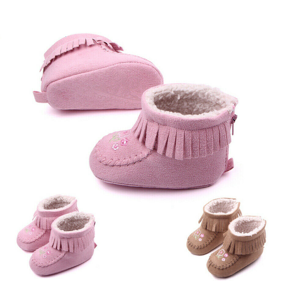 

Baby Boots Flower Infant Baby Girl Toddler Fur Boots Soft Sole Crib Shoes Booties Embroidery Flower TasselsPrewalker