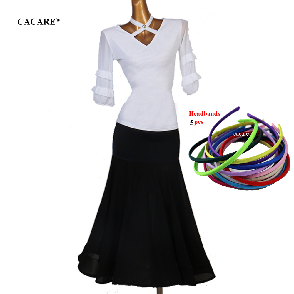 

Ballroom Waltz Dresses Dancing Outfits Shirt Skirt Set Dance Competition Dress Standard Dance Dresses D0459 Big Hem, White