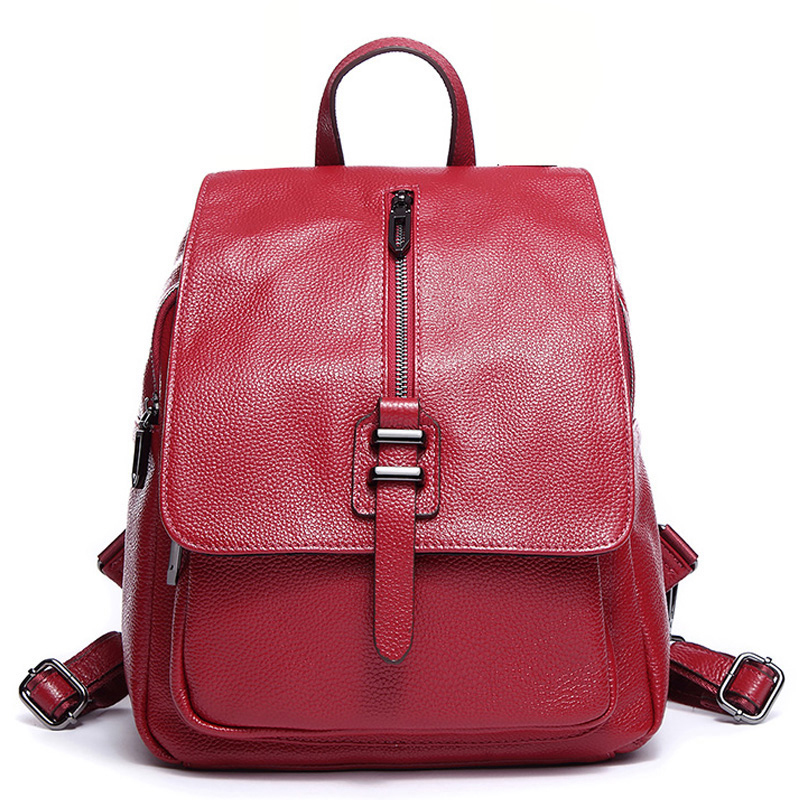 

2020 Design Women's Backpack Real Cowhide Leather Soft Ladies Bagpack Anti-theft Large Travel School Bag Girl, Black