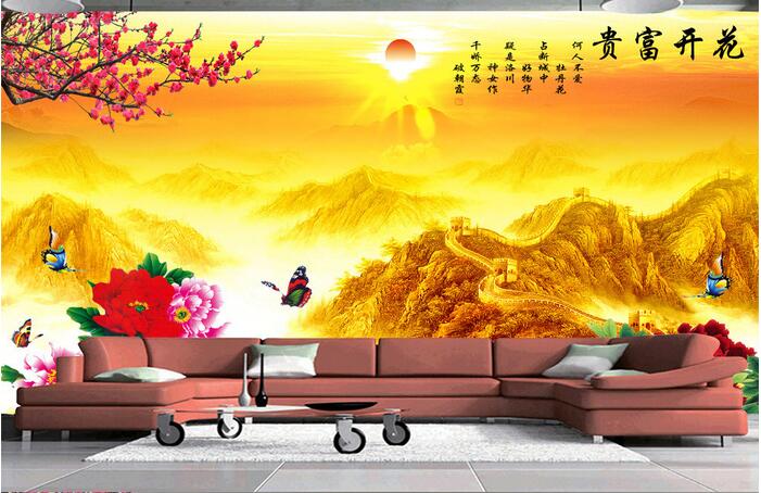 

3d wallpaper custom photo mural Peony figure Wanli Great Wall TV background living room Home decor 3d wall murals wallpaper for walls 3 d, Customize