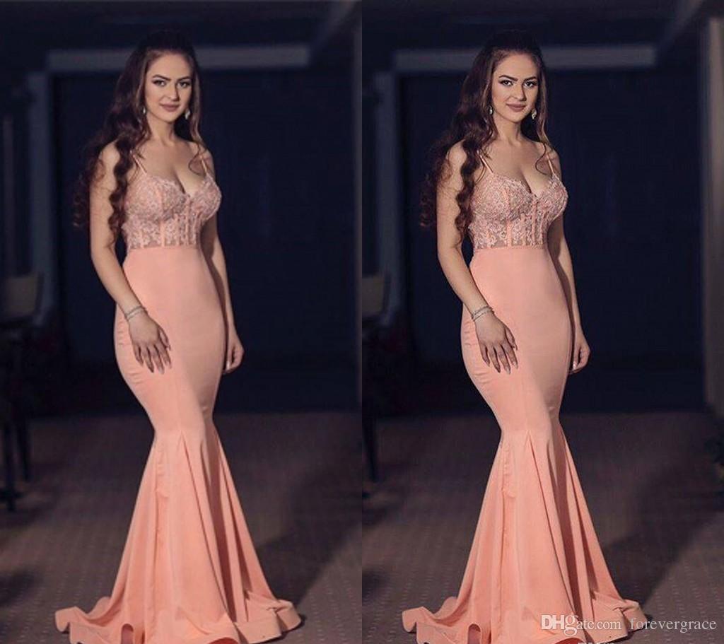 

2019 Coral Prom Dress New Arrival Mermaid Spaghetti Straps Long Formal Holidays Wear Graduation Evening Party Gown Custom Made Plus Size, Dark navy