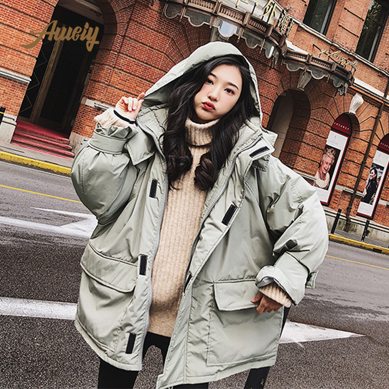 

2019 Fashion Winter Jacket Ladies Hooded Warmth To Overcome Down Cotton Jacket High Quality Female New Winter Series, Sky blue