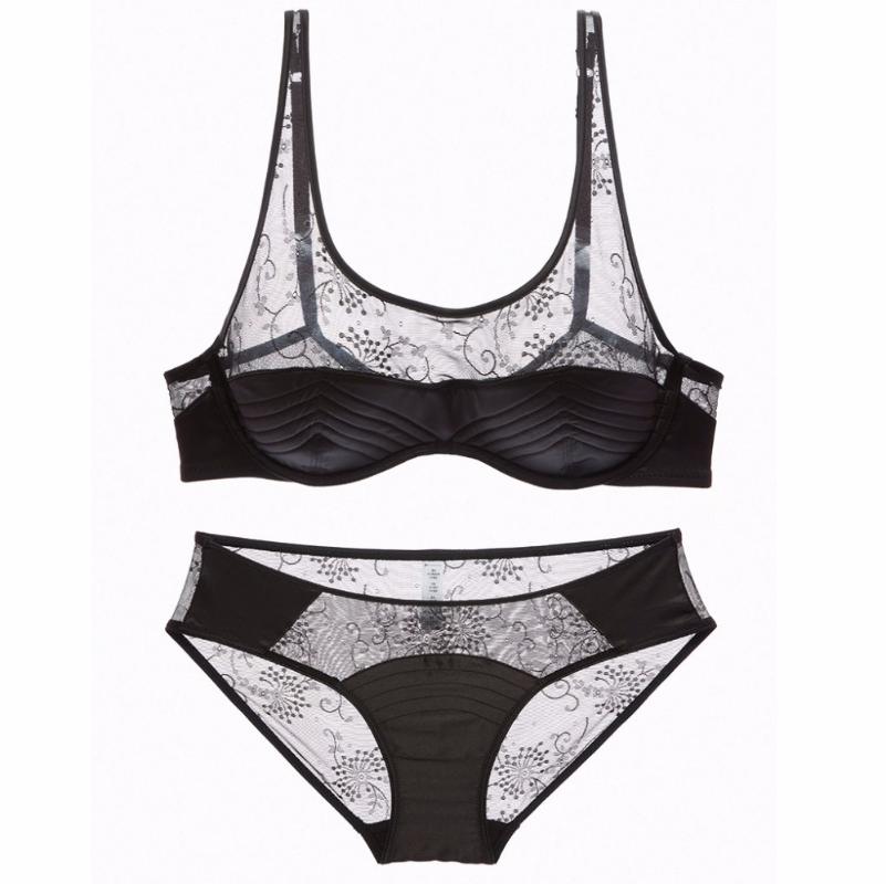 

2020 sexy lingerie set half transparent underwear sets women cotton thin cup bra set french lace bras and panties intimates, Beige
