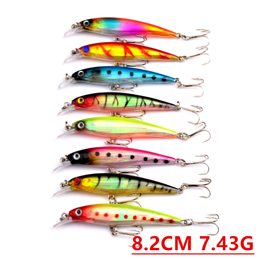

1pcs 8 Color 8.2cm 7.43g Minnow Fishing Hooks Fishhooks 6# Hook Hard Baits & Lures Pesca Fishing Tackle Accessories B-071