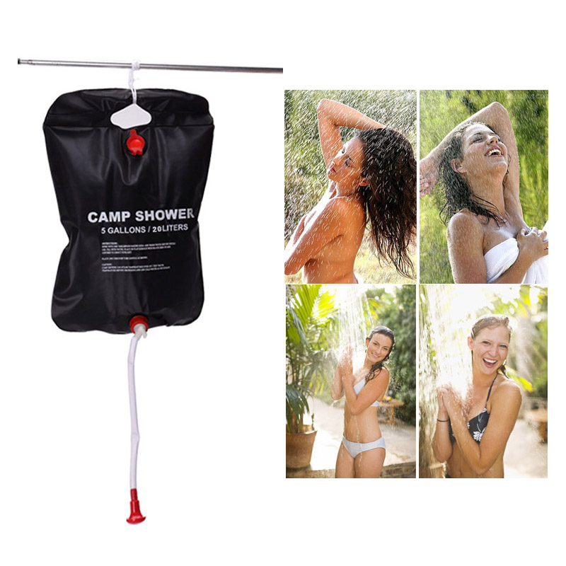 

20L Water Bag Foldable Solar Energy Heated Camp PVC Shower Bag Outdoor Camping Travel Hiking Climbing BBQ Picnic Water Storage, Black