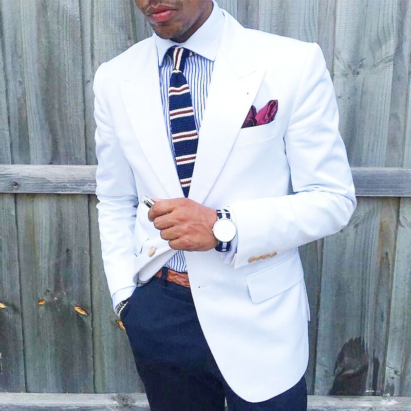 

Tailored White Men Suits for Wedding Suits Man Jacket Big Peaked Lapel Groom Tuxedos 2Piece Plus Size Slim Fit Terno Masculino Costume Homme, Same as image