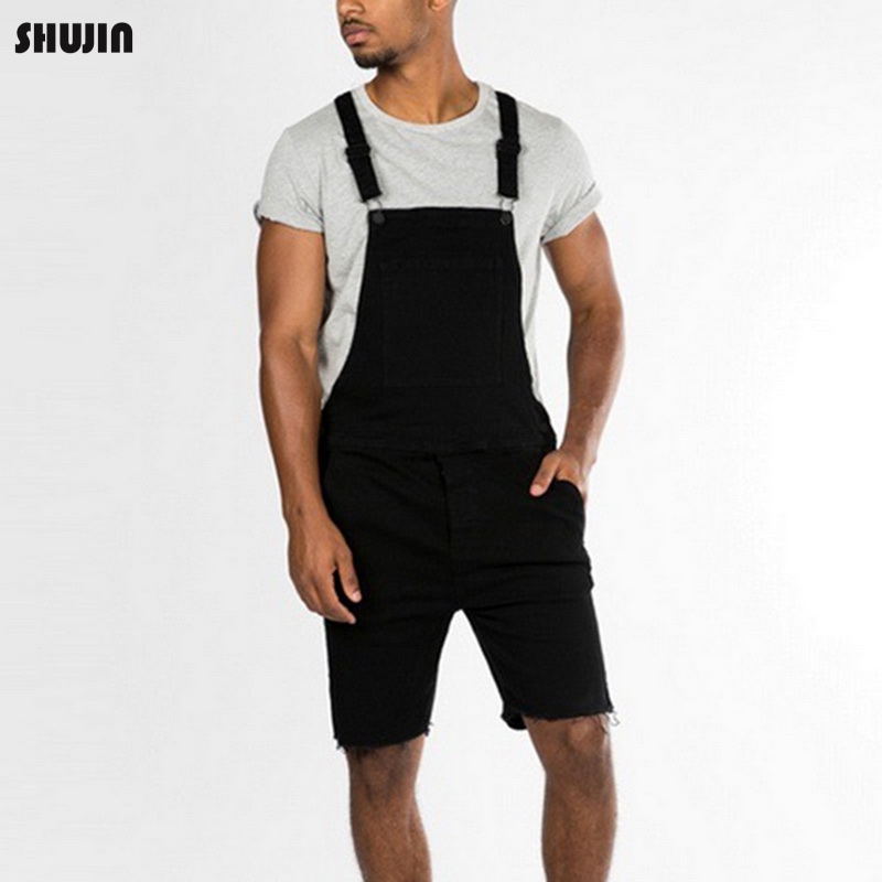 

SHUJIN 2020 Mens Bib Overall Shorts Lightweight Casual Loose Fit Walkshort Jumpsuit Button Denim Rompers Male Summer Solid Jeans, Black