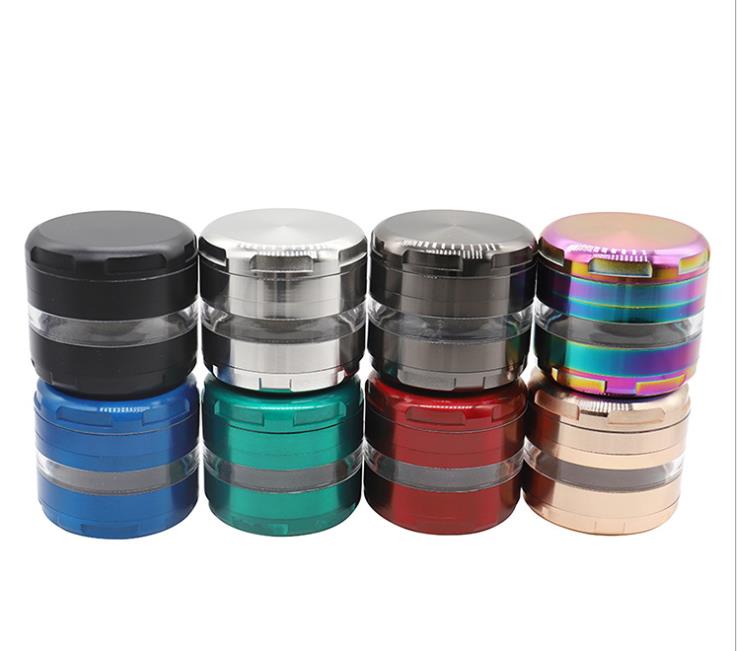 

New type of corner-missing transparent bottom multi-color zinc alloy grinder, 63mm personality grinder, creative cigarette wholesale