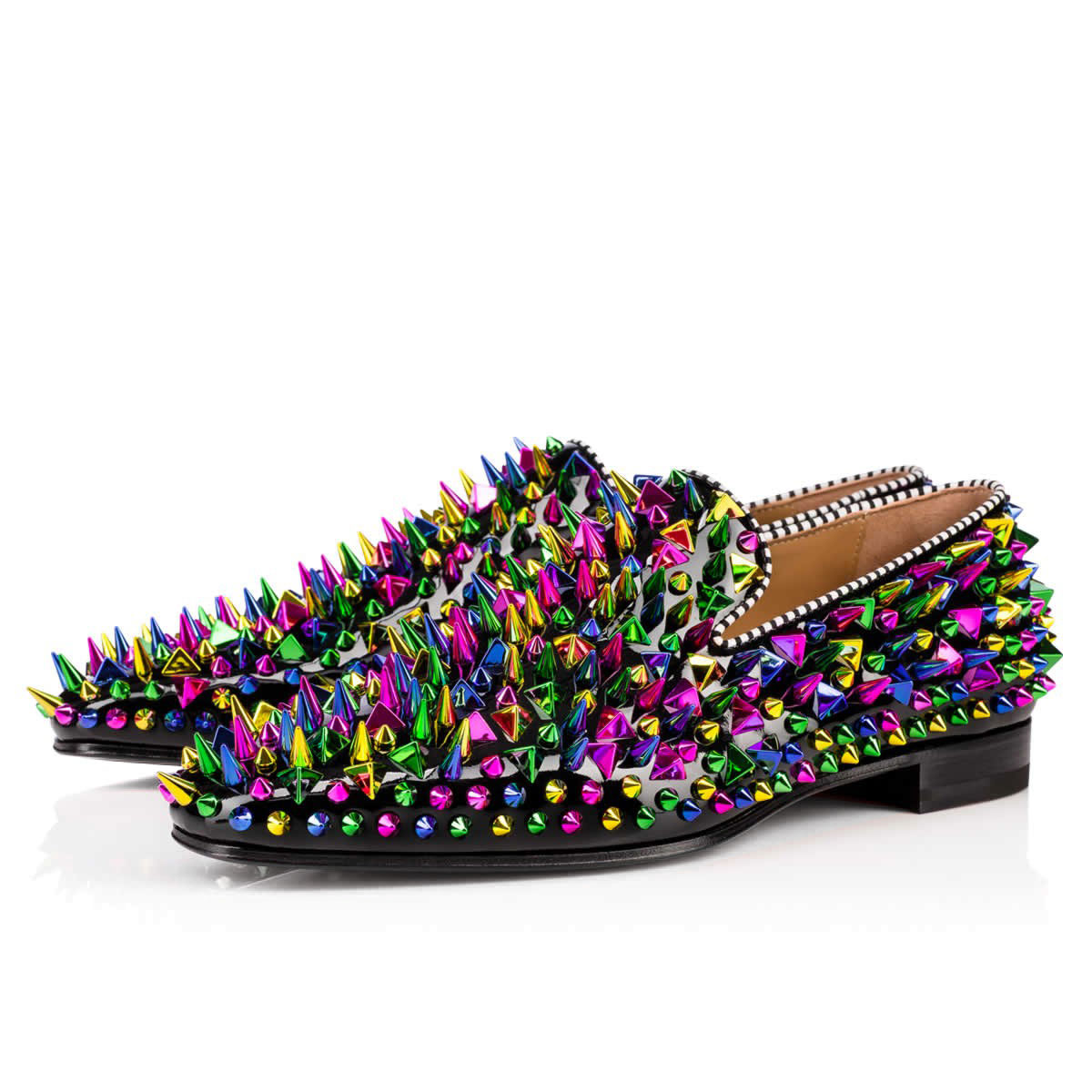 

2020 fashion designer mens shoes loafers black red spike Patent Leather Slip On Dress Wedding flats bottoms Shoe for Business Party, #2