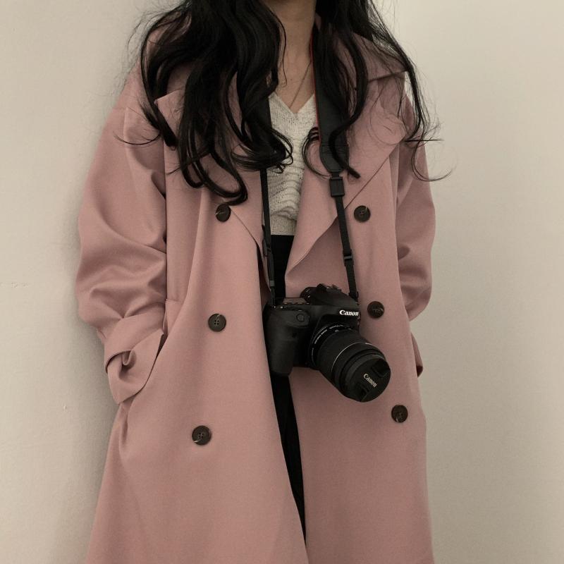 

Spot black girl ghost horse is oversize loose Korean chic pink long windbreaker