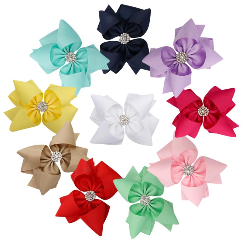 

5'' Solid Ribbon Stacked Hair Bows for Girls with Rhinestone Handmade Bow Hair Clips Princess Style Girls Accessories