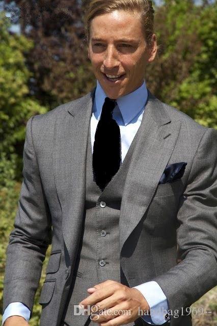High Quality Gray Man Work Business Suits Groom Tuxedos Mens Party Prom Dress Wedding Suits (Jacket+Pants+Vest+Tie) D:183