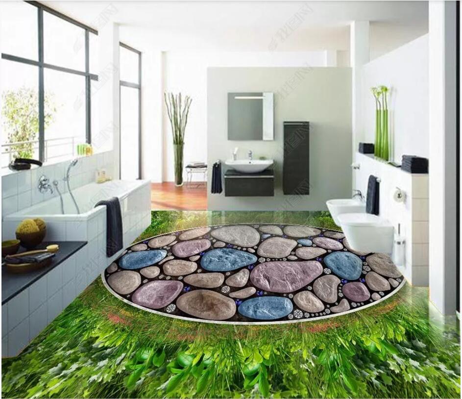 

3d pvc Self-adhesive flooring custom photo Waterproof floor Green grass round diamond pebbles room home decor Vinyl wallpaper for walls 3 d, Blue