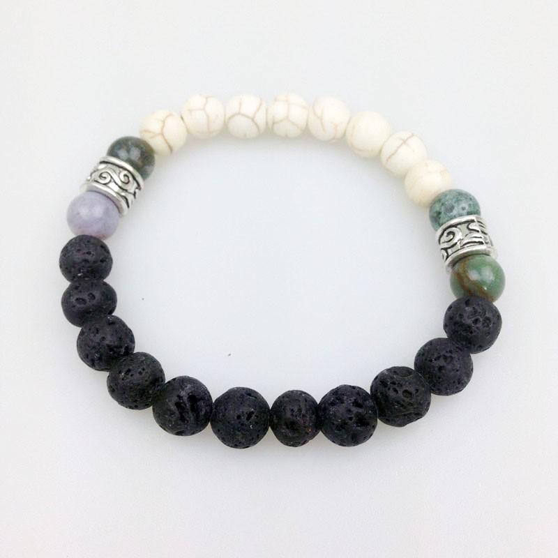 

SN0056 Men's black lava stones pyrite and white Howlite calming healing stones healing jewelry volcanic stone bracelet