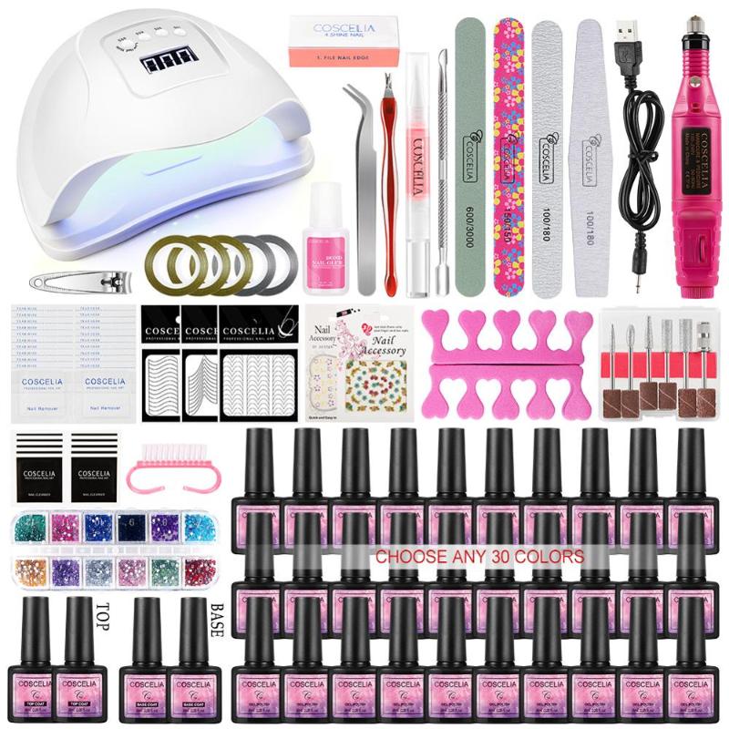 

Nail Set 30PCS Gel Nail Polish 54W UV LED Lamp Drill Manicure Tools Kit Choose Color Soak Off Gel Varnish Acrylic Kit