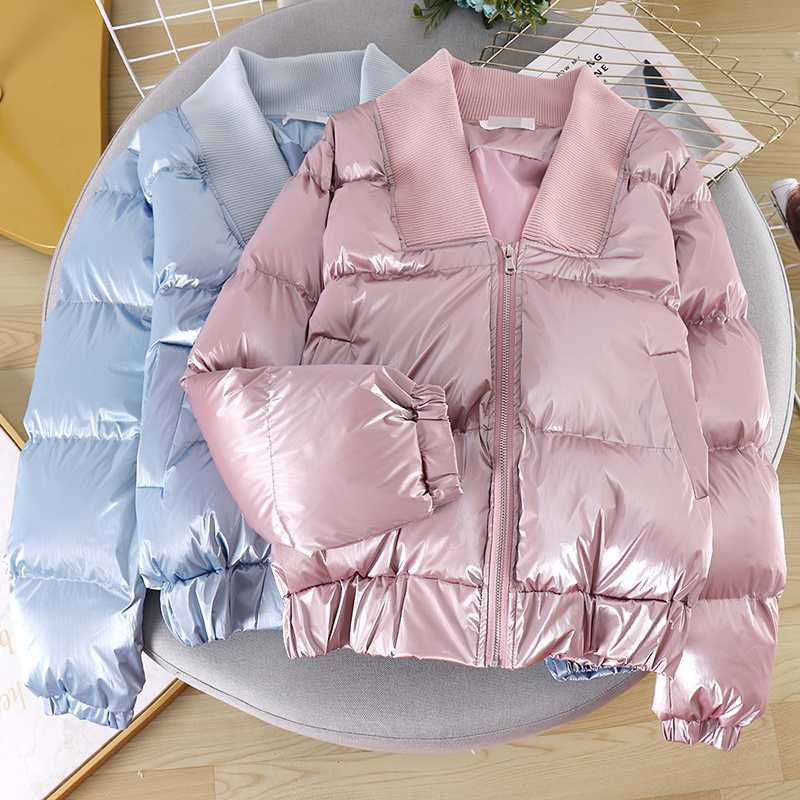 

Glossy Women Winter Jacket Loose Down Parka Warm Women Winter Outwear Cotton Padded Snow Coat Outerwear, Black