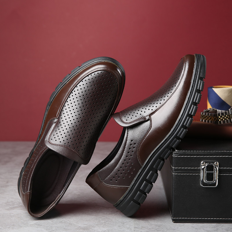 

Hot Sale-shoes for men slip-on shoes cool loafer non-slip breathable casual work flats father round toes zy377, Black