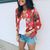 

Womens Ladies Jacket Cropped Coat Tops Long Sleeve Floral Zipper Casual Summer, Red