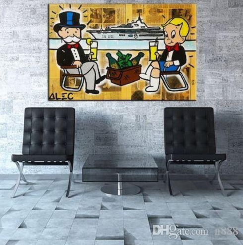

Alec Monopoly Handpainted &HD Print Abstract Graffiti Art Oil Painting Yacht On Canvas Wall Art Home Deco Multi Sizes Options g251
