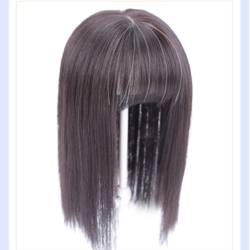 

Allaosify 2 sizes 4 colors straight synthetic hair with bangs suitable for women with sparse hair increase 2 materials, Bf01-25-4