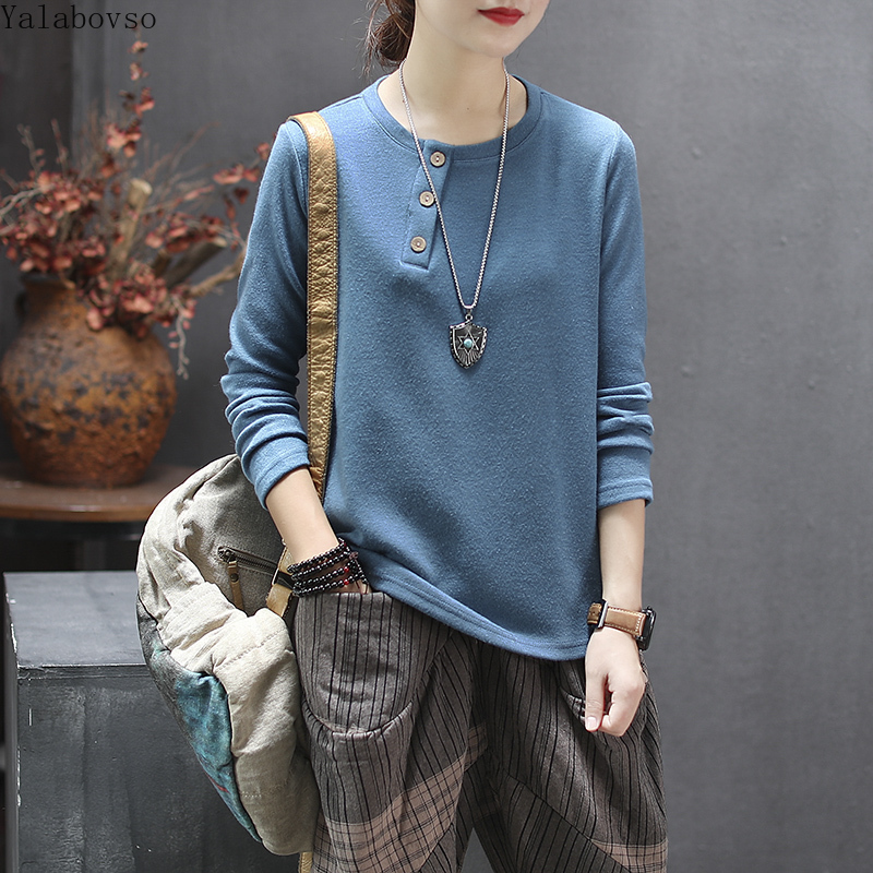 

2019 new style of retro round-necked long-sleeved Bottoming shirt for women loose and thin solid color knitted sweater, Beige