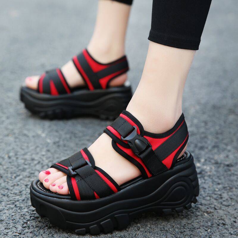 

Sandals female summer thick bottom sponge cake 2020 new wedge heel Vel student leisure sports Roman sandals, Black