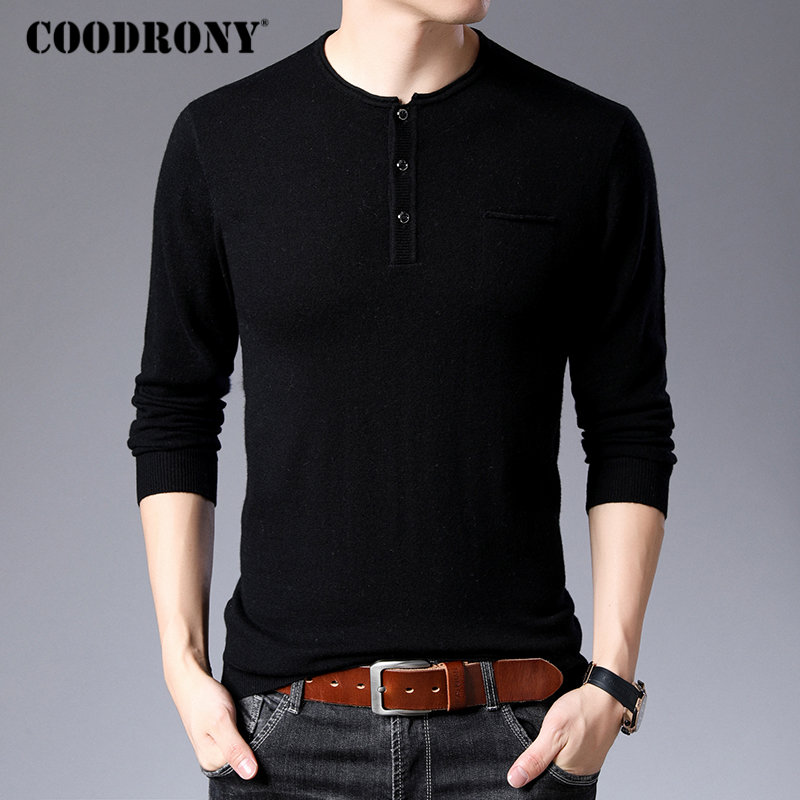 

COODRONY Sweater Men Streetwear Fashion Pull Homme Autumn Winter Pure Merino Wool Sweaters Soft Warm Cashmere Pullover Men 93008, Black