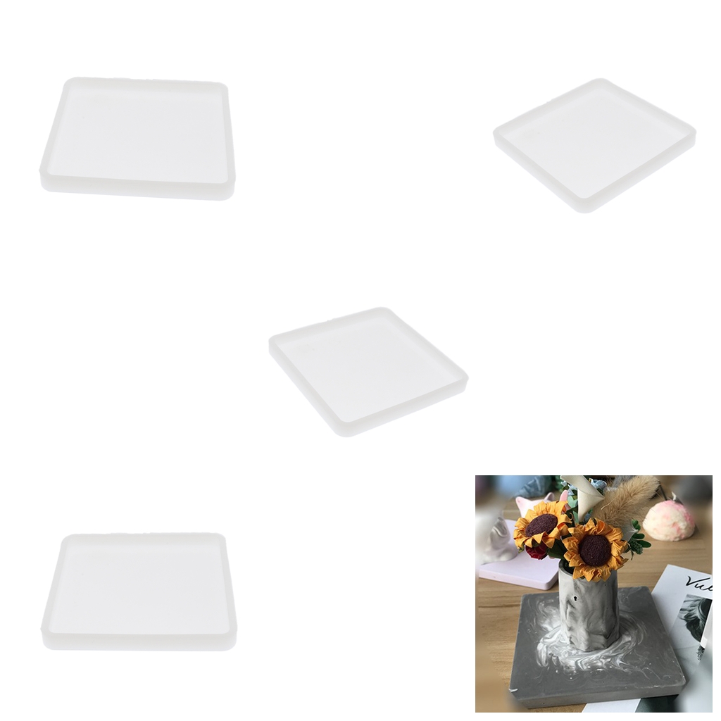 

4 pieces 4\"x4\" diy square silicone coaster epoxy casting molds for resin