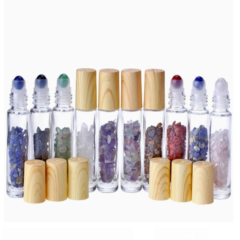 

Essential Oil Diffuser 10ml Clear Glass Roll on Perfume Bottles with Crushed Natural Crystal Quartz Stone Crystal Roller Ball YYA11
