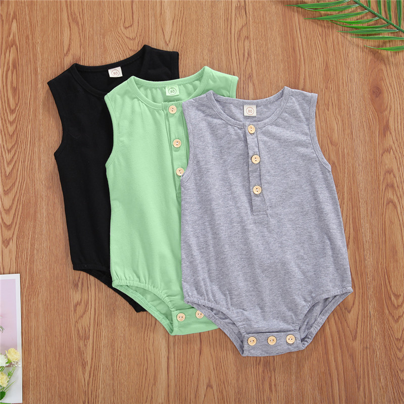 

2020 Newborn Baby Clothes Solid Color Clothing Button Design Casual Bodysuits O Neck Rompers Baby Boys Girls SUmmer Outfit New