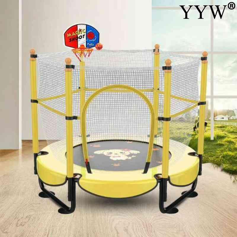 

Mini Trampoline 60 Inch Round Kids Enclosure Net Pad Basketball Stand Indoor Exercise Home Toys Jumping Bed Exercise Trampoline