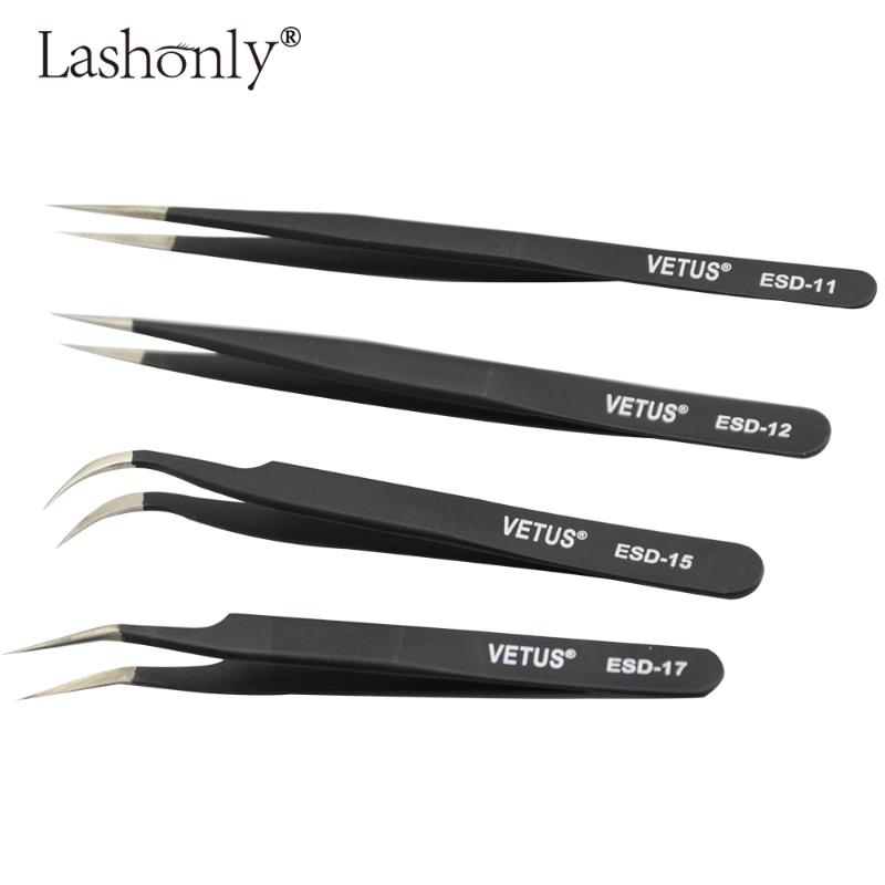 

1 PC Eyelash Tweezers for Eyelash Extension Tools Genuine VETUS Tweezers Black ESD-11/ESD-12/ESD-15/ESD-17