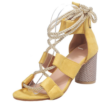 

Ready To Ship 2020 New Arrival Popular Women's Shoes Color Block Thick Heel Lace Open Toe Color Sandals, Yellow