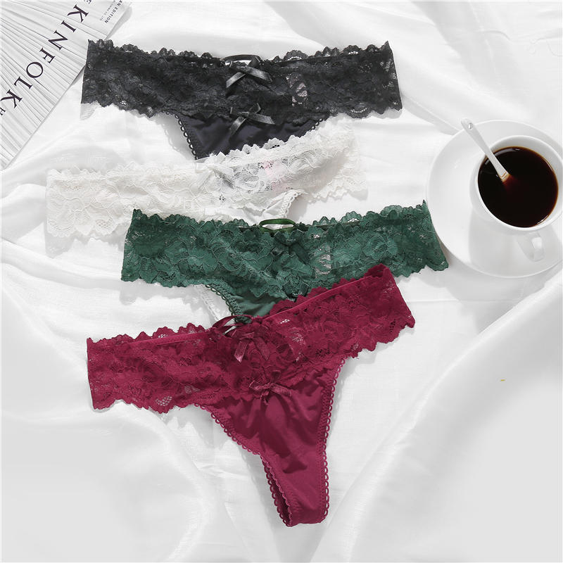 

Sexy G-String Panties for Women Intimates Lace Floral Bow Underwear Thong Underpants Fashion Comfortable Attractive Low Rise, Pink