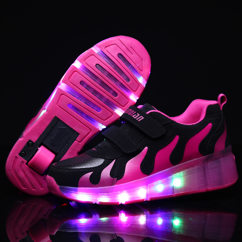 

Pink Gold Children Glowing Sneakers Kids Roller Skate Shoes Children Led Light up Shoes Girls Boys Sneakers with Wheels Heelies Y200103, Gray